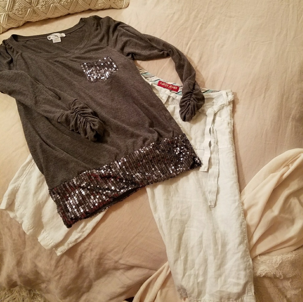 !SOLD! Grey sequin longsleeve shirt